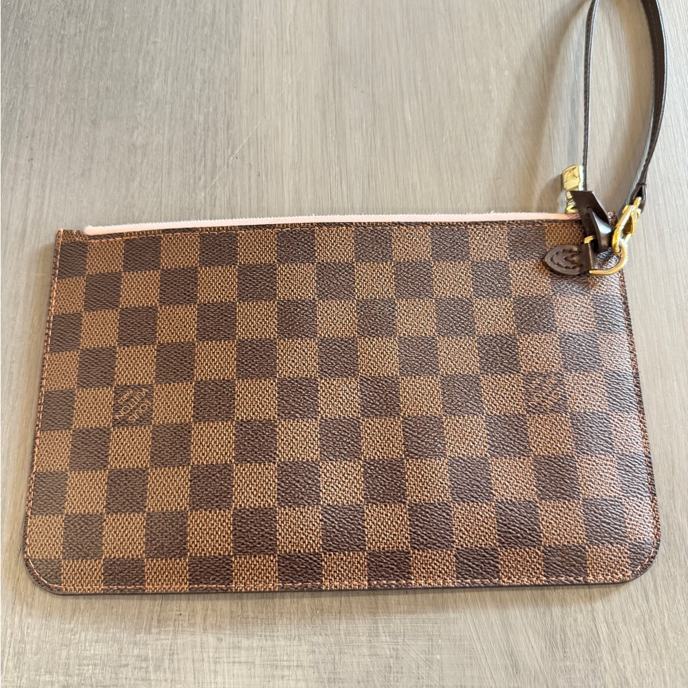 Louis Vuitton Neverfull Pochette Pouch Damier Ebene Brown Rose Ballerine